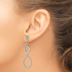 Sterling Silver Polished Textured Circle Oval Dangle Post Earrings