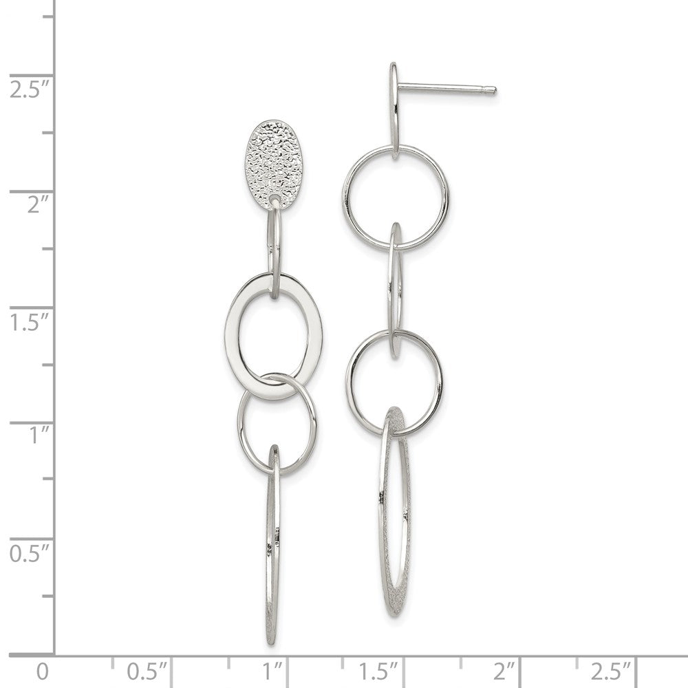 Sterling Silver Polished Textured Circle Oval Dangle Post Earrings