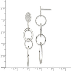 Sterling Silver Polished Textured Circle Oval Dangle Post Earrings