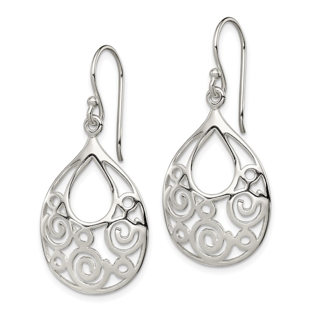 Sterling Silver Polished Oval Filigree Dangle Earrings