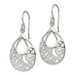 Sterling Silver Polished Oval Filigree Dangle Earrings