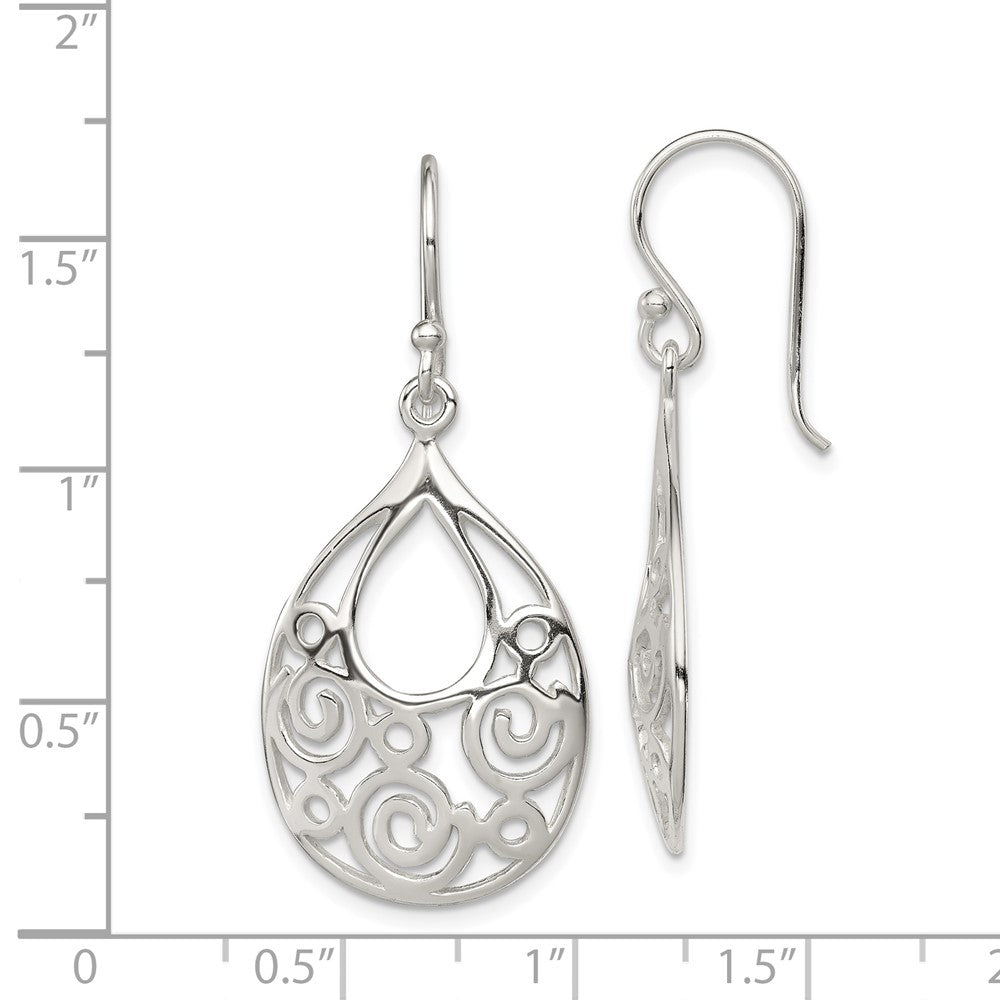Sterling Silver Polished Oval Filigree Dangle Earrings