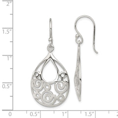 Sterling Silver Polished Oval Filigree Dangle Earrings