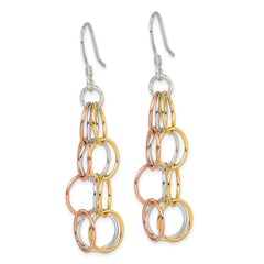 Sterling Silver Tri-color Vermeil Polished Dangle Earrings