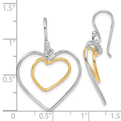 Yellow Gold-plated Sterling Silver Double Heart Wire Dangle Earrings