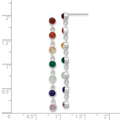 Rhodium-plated Sterling Silver Multicolor Quartz Dangle Post Earrings