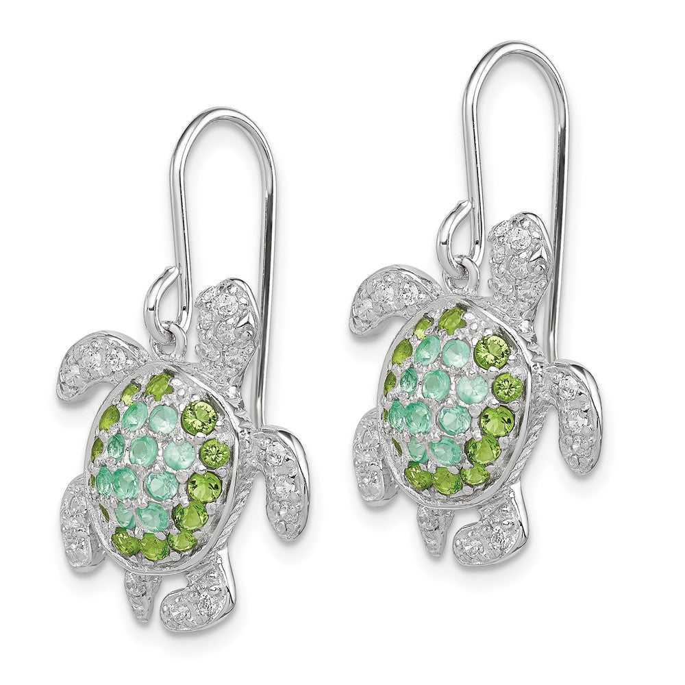 Rhodium-plated Sterling Silver Multi CZ Turtle Dangle Earrings