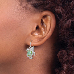 Rhodium-plated Sterling Silver Multi CZ Turtle Dangle Earrings