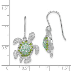 Rhodium-plated Sterling Silver Multi CZ Turtle Dangle Earrings