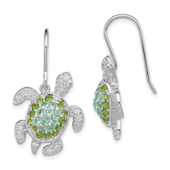 Rhodium-plated Sterling Silver Multi CZ Turtle Dangle Earrings