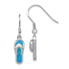 Sterling Silver Created Blue Inlay Opal Sandal Dangle Earrings