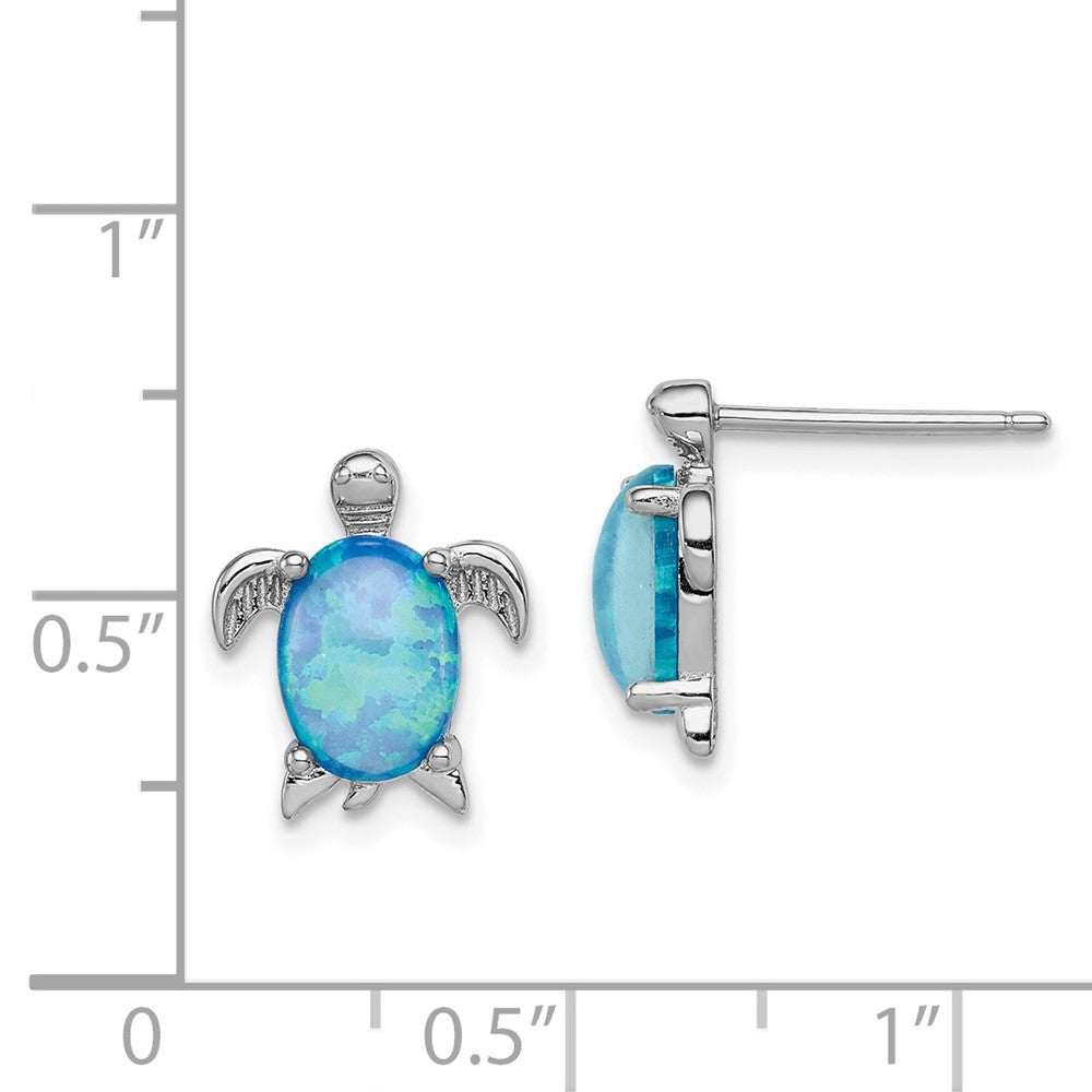 Sterling Silver Created Opal Turtle Post Earrings