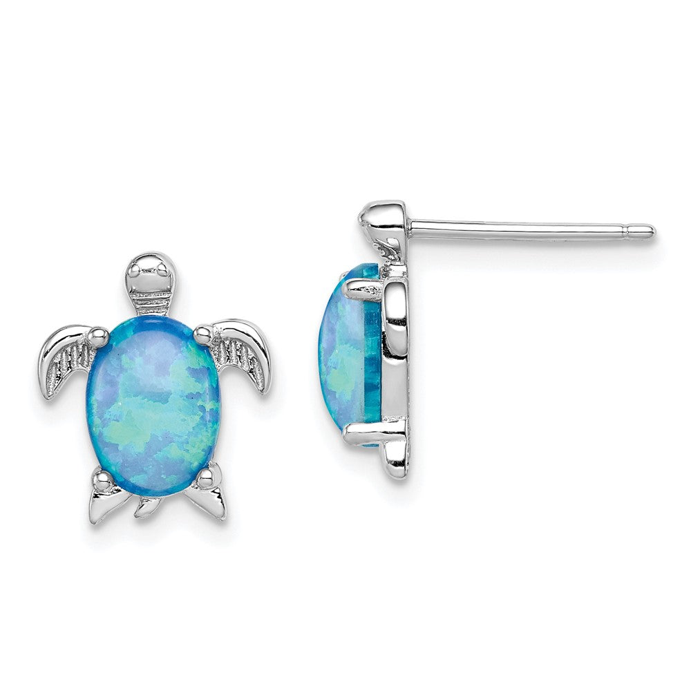 Sterling Silver Created Opal Turtle Post Earrings