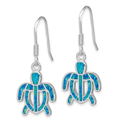 Sterling Silver Created Blue Opal Inlay Tortoise Dangle Earrings