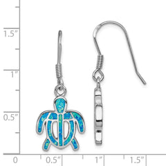 Sterling Silver Created Blue Opal Inlay Tortoise Dangle Earrings