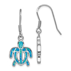 Sterling Silver Created Blue Opal Inlay Tortoise Dangle Earrings