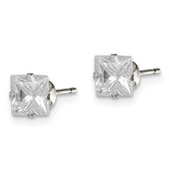 Sterling Silver 5mm Square Snap Set CZ Stud Earrings