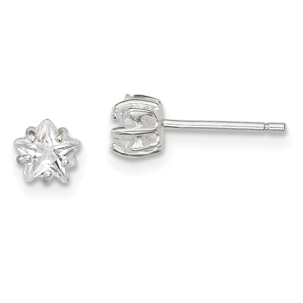 Sterling Silver 5mm Star Basket Set CZ Stud Earrings