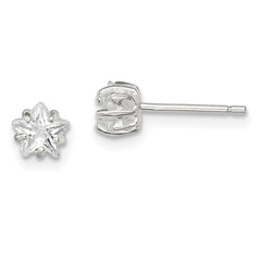 Sterling Silver 5mm Star Basket Set CZ Stud Earrings