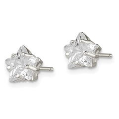 Sterling Silver 7mm Star Basket Set CZ Stud Earrings
