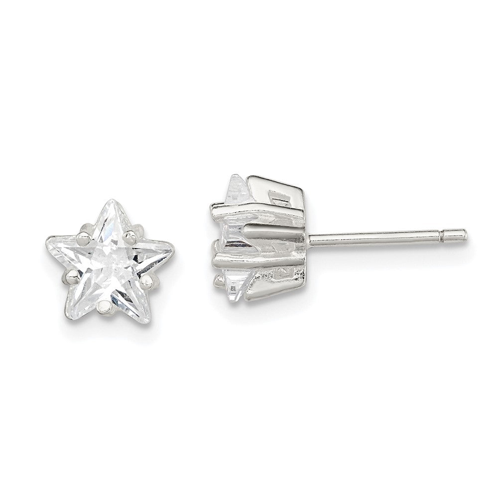 Sterling Silver 7mm Star Basket Set CZ Stud Earrings