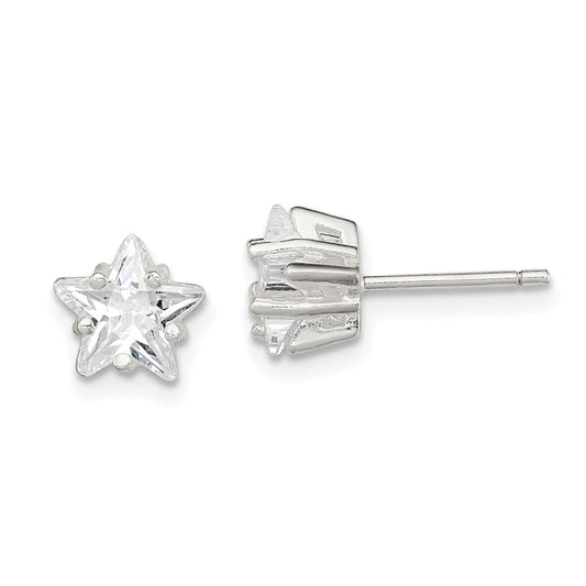 Sterling Silver 7mm Star Basket Set CZ Stud Earrings
