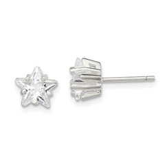 Sterling Silver 7mm Star Basket Set CZ Stud Earrings