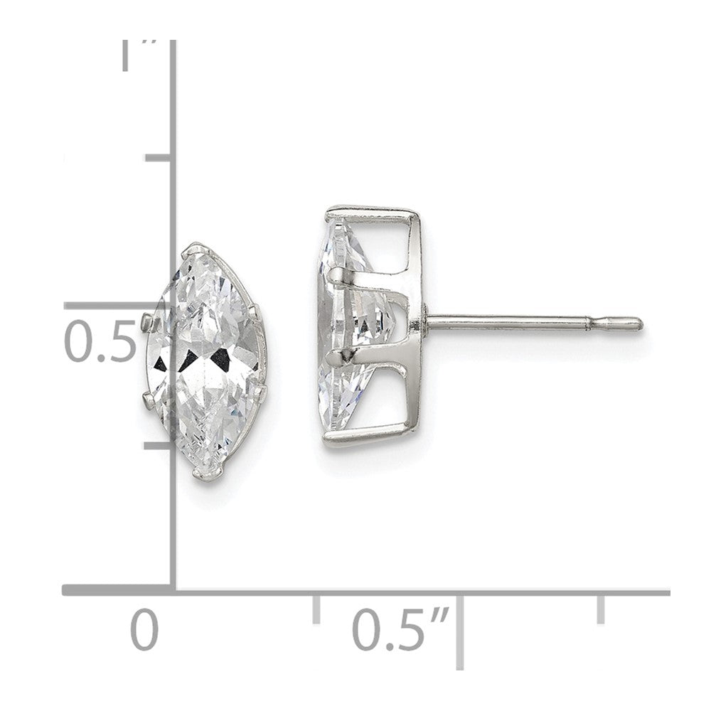 Sterling Silver 10x5 Marquise Snap Set CZ Stud Earrings