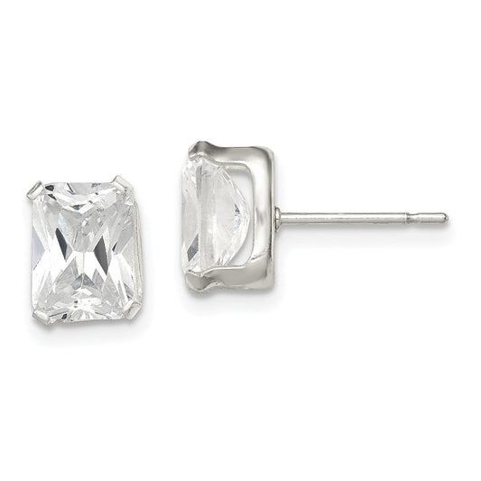 Sterling Silver Emerald-cut 8x6 Basket Set CZ Stud Earrings