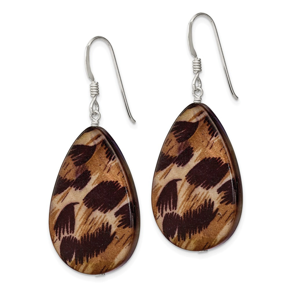 Sterling Silver Large Mother of Pearl Brown Tiger Tear Drop Earrings