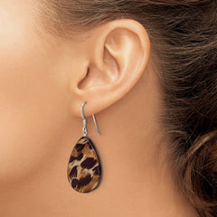 Sterling Silver Large Mother of Pearl Brown Tiger Tear Drop Earrings