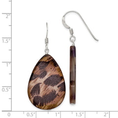 Sterling Silver Large Mother of Pearl Brown Tiger Tear Drop Earrings