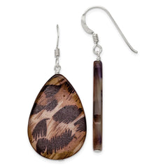 Sterling Silver Large Mother of Pearl Brown Tiger Tear Drop Earrings