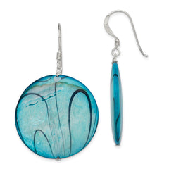 Sterling Silver Mother of Pearl Blue Disc Earrings