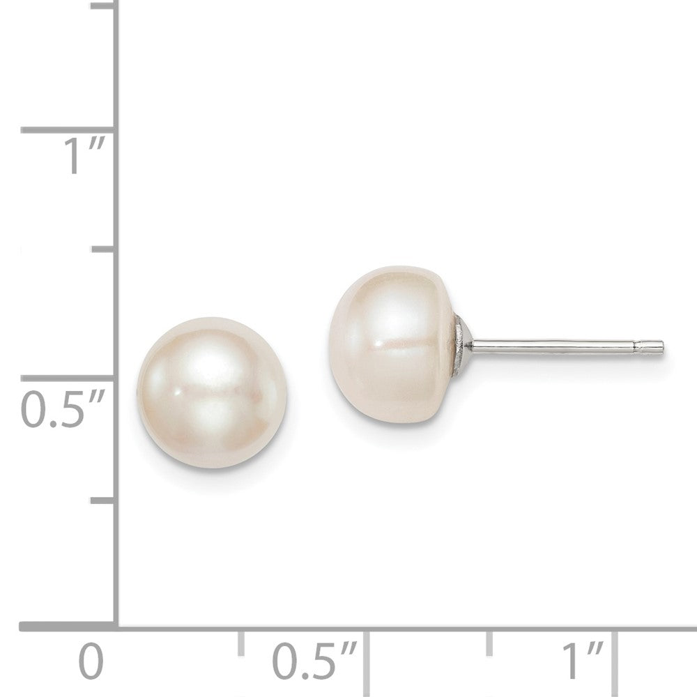 Rhodium-plated Silver 8-9mm White FWC Button Pearl Stud Earrings