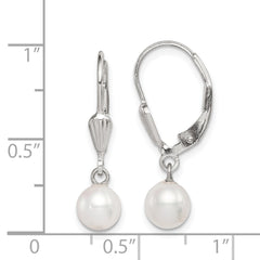 Rhodium-plated Sterling Silver 6-7mm White FWC Pearl Leverback Earrings