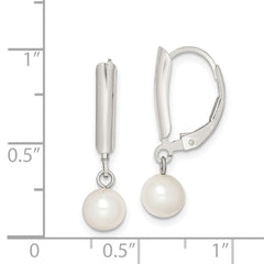 Rhodium-plated Sterling Silver 6-7mm White FWC Pearl Leverback Earrings