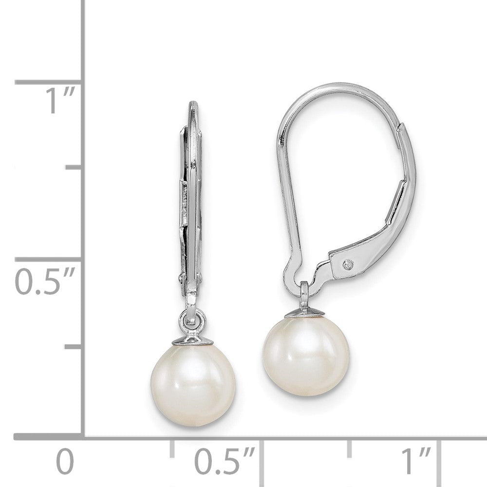 Rhodium-plated Sterling Silver 6-7mm White FWC Pearl Leverback Earrings
