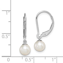 Rhodium-plated Sterling Silver 6-7mm White FWC Pearl Leverback Earrings