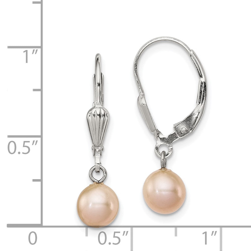 Rhodium-plated Sterling Silver 6-7mm Pink FWC Pearl Leverback Earrings