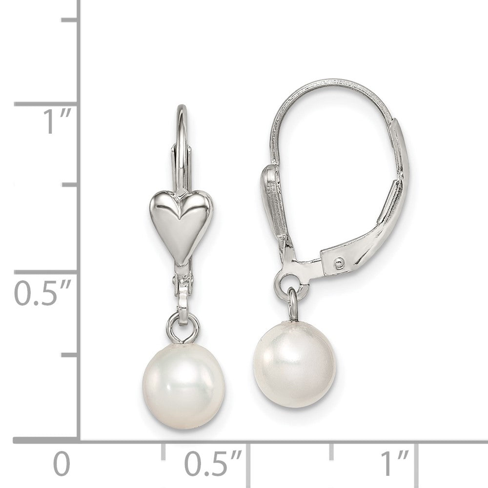Rhodium-plated Sterling Silver 6-7mm White FWC Pearl Leverback Earrings