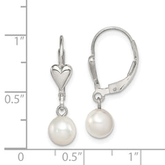 Rhodium-plated Sterling Silver 6-7mm White FWC Pearl Leverback Earrings