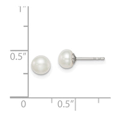 Rhodium-plated Silver 5-6mm White FWC Button Pearl Stud Earrings