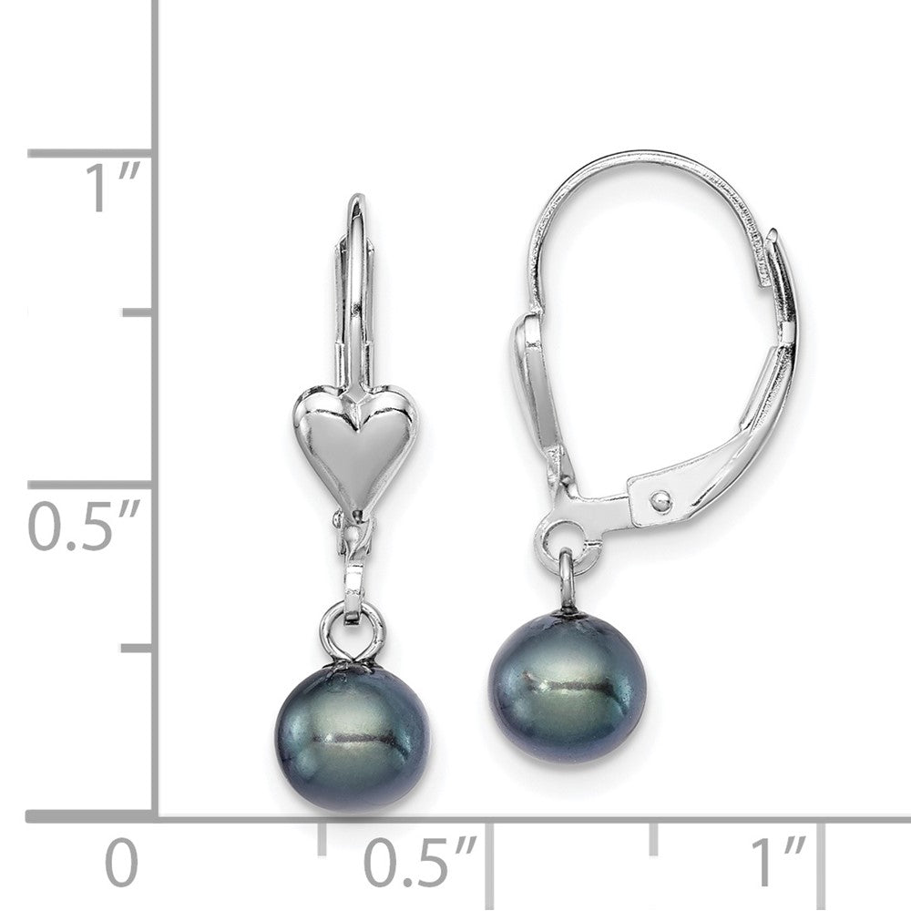Rhodium-plated Sterling Silver 6-7mm Black FWC Pearl Leverback Earrings