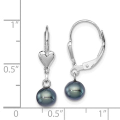 Rhodium-plated Sterling Silver 6-7mm Black FWC Pearl Leverback Earrings