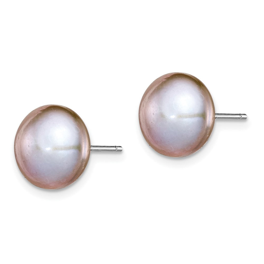 Rhodium-plated Silver 10-11mm Grey FWC Button Pearl Earrings