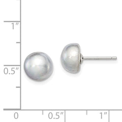 Rhodium-plated Silver 8-9mm Grey FWC Button Pearl Stud Earrings