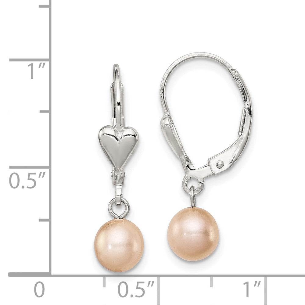 Rhodium-plated Sterling Silver 6-7mm Pink FWC Pearl Leverback Earrings