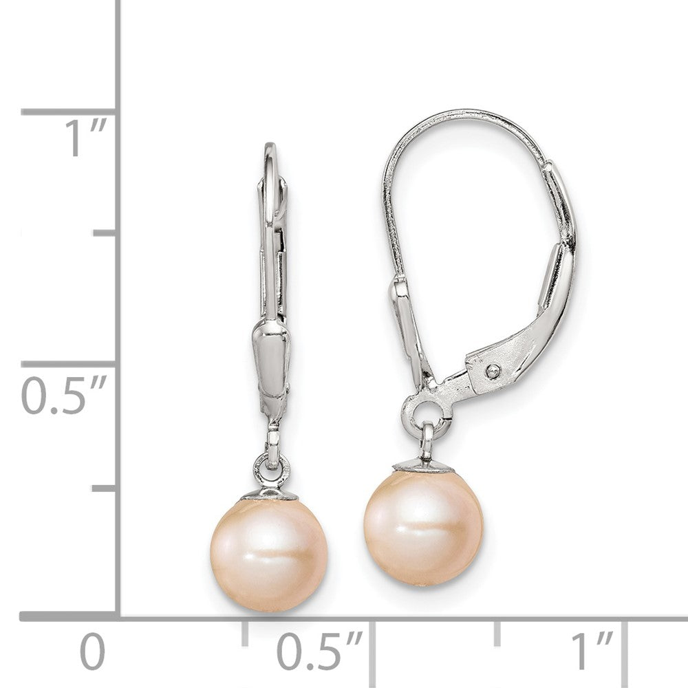 Rhodium-plated Sterling Silver 6-7mm Pink FWC Pearl Leverback Earrings