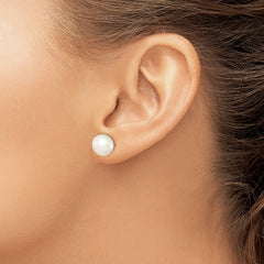 Rhodium-plated Silver 9-10mm White FWC Button Pearl Earrings